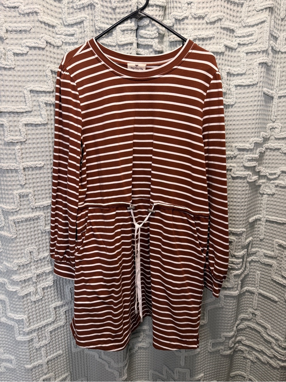 Women’s Brown & White Striped Drawstring Dress